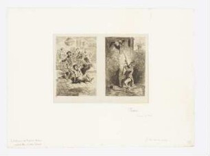 Zwei Radierungen zur Veranschaulichung der Leiden des Professors Delteil, aus: Jules Champfleury, "Les souffrances du professeur Delteil", Paris 1861