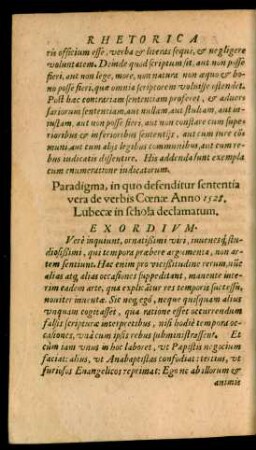 Paradigma, in quo defenditur sententia vera de verbis Coenae Anno 1528 ...