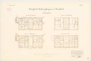 Zellengefängnis, Düsseldorf Haupttorgebäude: Grundriss KG, EG, 1. OG, DG, 1:100