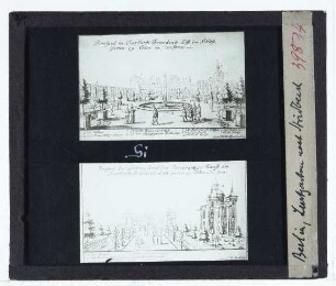 Berlin, Lustgarten,Stridbeck (d.J.), Berlin 1690, Lustgarten und Schloß (Zeichnung),Stridbeck (d.J.), Berlin 1690, Grotte und Pomeranzenhaus im Lustgarten (Zeichnung)