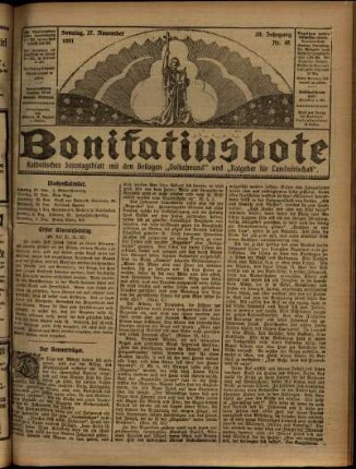 Erste Ausgabe vom Sonntag, den 27. November 1921.