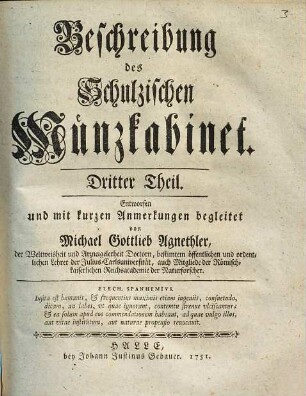 Beschreibung des Schulzischen Münzkabinet, Dritter Theil