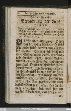 Die IV. Andacht. Betrachtung der Liebe Gottes.