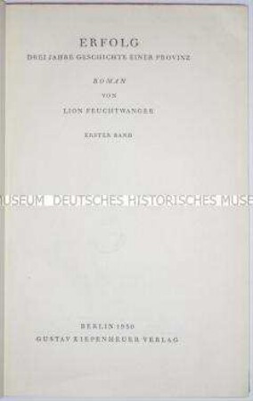 Roman von Lion Feuchtwanger in der Erstausgabe (Band 1)