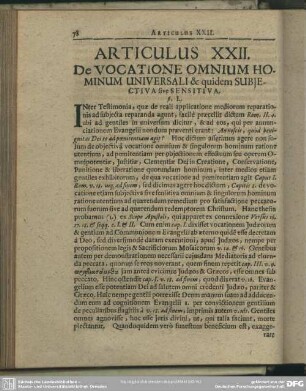 Articulus XXII. De Vocatione Omnium Hominum Universali & quidem Subjectiva sive Sensitiva