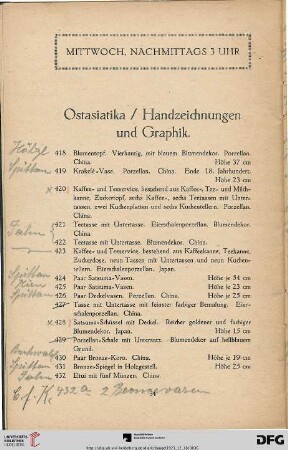 Mittwoch, nachmittags 3 Uhr: Ostasiatika / Handzeichnungen und Graphik (Nr. 418 - 589)