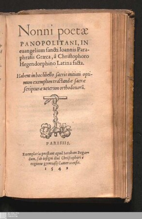 Nonni poetæ Panopolitani, In euangelium sancti Ioannis Paraphrasis Græca