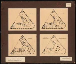 Bebauung des Grundstücks Reichstagsplatz, Reichstagsufer 4, Berlin-Mitte: Grundriss EG, 1. OG, 2. OG, Dach 1:200