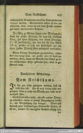 Funfzehente Abtheilung. Vom Reichthume