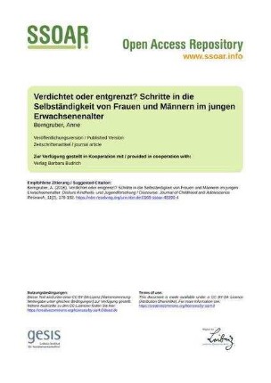 Verdichtet oder entgrenzt? Schritte in die Selbständigkeit von Frauen und Männern im jungen Erwachsenenalter