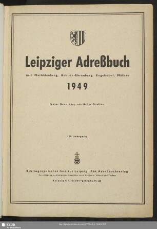 124.1949: Leipziger Adreßbuch mit Markkleeberg, Böhlitz-Ehrenberg, Engelsdorf, Mölkau : unter Benutzung amtl. Quellen