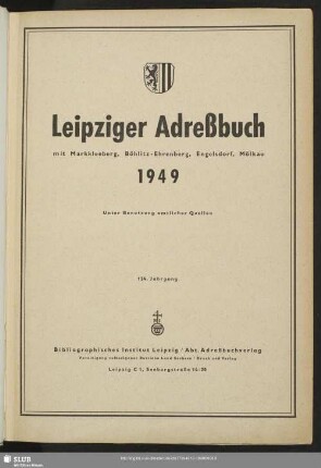 124.1949: Leipziger Adreßbuch mit Markkleeberg, Böhlitz-Ehrenberg, Engelsdorf, Mölkau : unter Benutzung amtl. Quellen