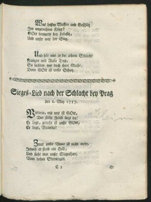 Sieges-Lied nach der Schlacht bey Prag