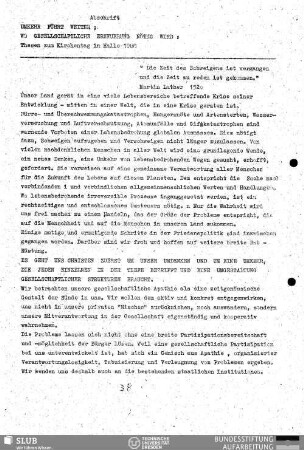 Umkehr führt weiter : wo gesellschaftliche Erneuerung nötig wird : Thesen zum Kirchentag in Halle 1988