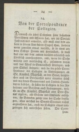 14. Von der Correspondence der Collegien