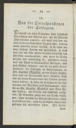 14. Von der Correspondence der Collegien