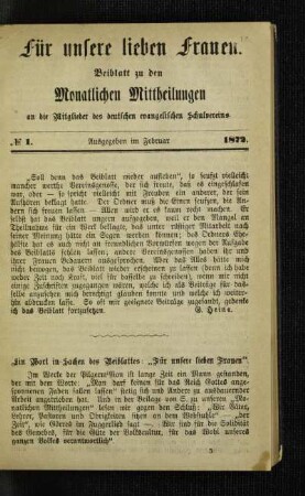 ¬Ein¬ Wort in Sachen des Beiblattes: "Für unsere lieben Frauen"