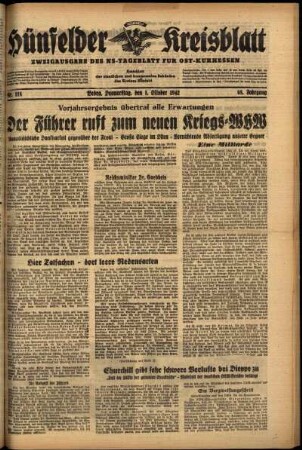 Ausgabe vom Donnerstag, den 01. Oktober 1942.
