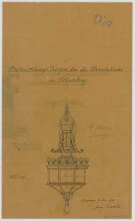 Thiersch, August ; München - Schwabing; Kath. Pfarrkirche St. Ursula - Leuchter (Ansicht)