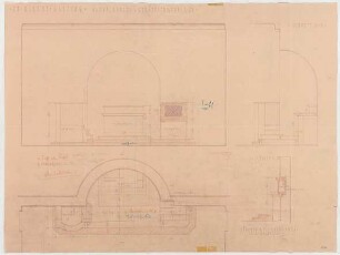 Fischer, Theodor; Gauting / Starnberg (Bayern); Ev. Christuskirche - Altar, Kanzel u. Geräteschrein (Grundriss, Ansicht, Schnitte)