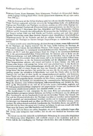 277-279 [Rezension] Casper, Bernhard, Theologie als Wissenschaft