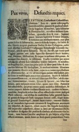 Pax vivis, Defunctis requies : Silentium, Confoederati Colendissimi, Silentium! Ecce vir, quem vobis pagella funeralis exhibet ... nobis vero dilectus Confrater Wolfgangus Eittenberger Linzensis ...