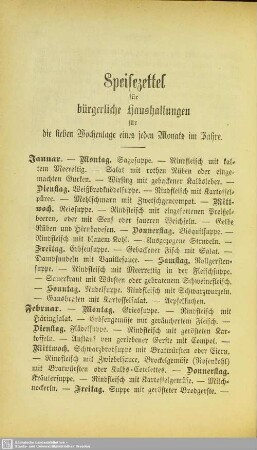 30. Speisezettel für bürgerliche Haushaltungen