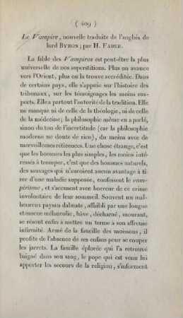 La Vampire, nouvelle traduite de l'anglais de lord Byton; par H. Faber