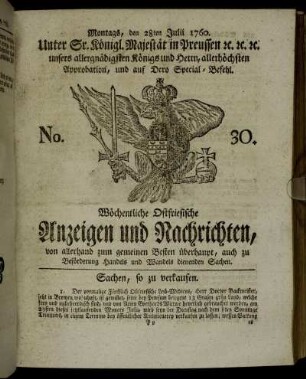 No. 30. Montags, den 28ten Julii 1760.