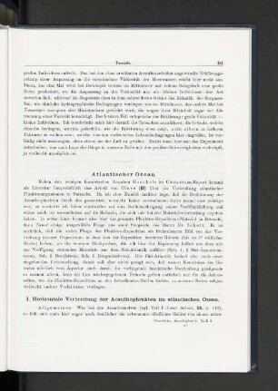I. Horizontale Verbreitung der Acanthophrakten im atlantischen Ozean.
