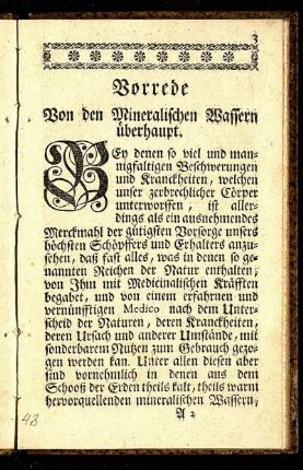 Vorrede Von den Mineralischen Wassern überhaupt.