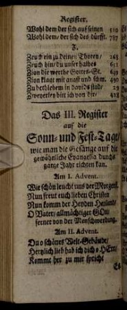 Das II. Register auf die Sonn- und Fest-Tage.