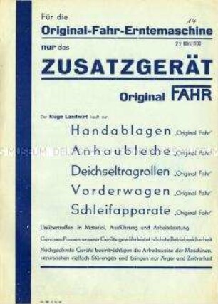 Zusatzgeräte für Getreidemäher, Bindemäher, Grasmäher