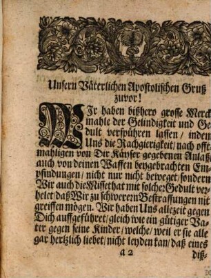 Sr. Päbstlichen Heiligkeit, Clementis XI. An Ihro Röm. Käys. Maj. Josephum I. Sub dato den 16. Julii 1708. abgelassenes Väterliche Schreiben
