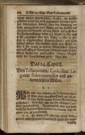 Das 24. Capitel. Von Testamenten/ Codicillen/ Legaten/ Fideicommissen und anderen letzten Willen.
