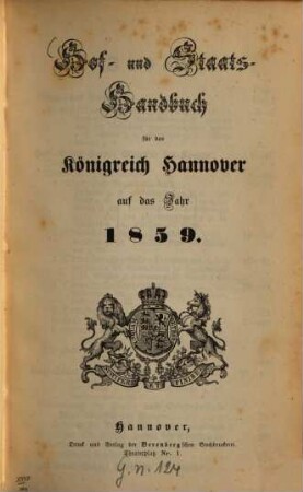 Hof- und Staatshandbuch für das Königreich Hannover. 1859