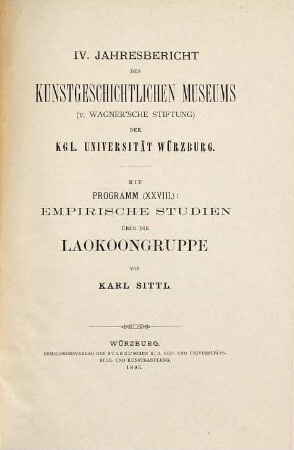 Jahresbericht des Kunstgeschichtlichen Museums (v. Wagner-Stiftung) der Universität Würzburg. 4, 4. 1895