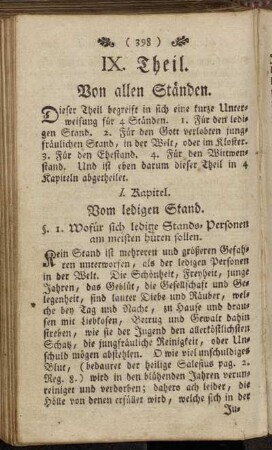 I. Kapitel. Vom ledigen Stand