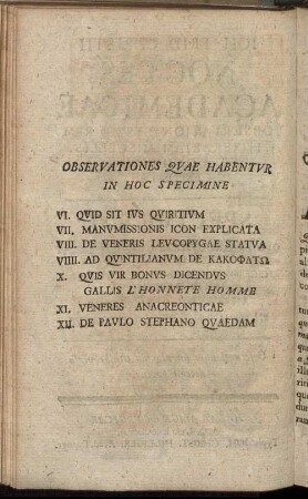 Observationes Quae Habentur In Hoc Specimine