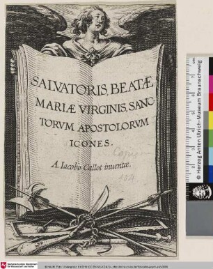 Salvatoris, Beatae Mariae Virginis, Sanctorum Apostolorum Icones. Titelblatt [Die große Apostelserie; Le Sauveur, la Sainte Vierge, les douze Apôtres et saint Paul, l'apôtre des nations, en pied.]