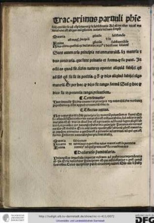 Continuatio: Duo intenditur, primo enumerat principia rerum naturalium secundum veritatem peripatheticorum, secundo approbat numerum ratione.
