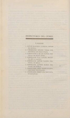 Inspectores del censo. Tagalos