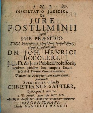 Diss. iur. de iure postliminii