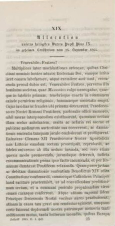 385-388 Allocution unseres heiligen Vaters Papst Pius IX. im geheimen Consistorium vom 25. September 1865