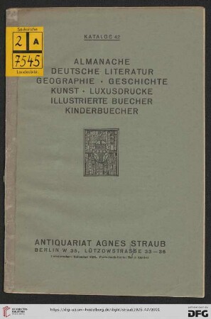 Nr. 42: Katalog: Almanache, deutsche Literatur, Geographie, Geschichte, Kunst, Luxusdrucke, illustrierte Buecher, Kinderbuecher