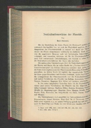 Neutralisationswärme der Fluoride.