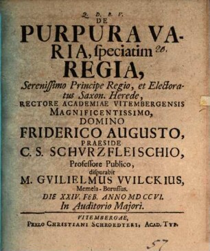 De purpura varia, speciatim regia, disp.