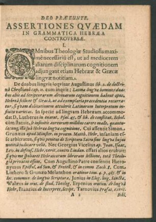 Assertiones Quaedam In Grammatica Hebraea Controversae.