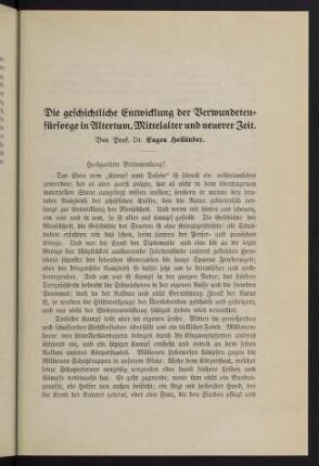 101-131, Die geschichtliche Entwicklung der Verwundetenfürsorge in Altertum, Mittelalter und neuerer Zeit