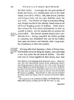 Chap. II. Commencement of hostilities between the Russian and Chinese - Disputes concerning the limits of the two empires - Treaty of Nershinsk - embassies from the court of Russia to Pekin - Treaty of Kiachta